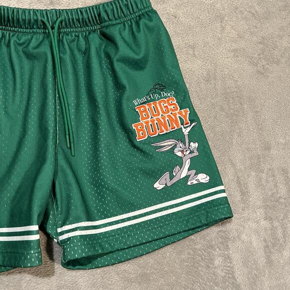 Looney Tunes Shorts Mens Large Green Mesh Basketball Buggs Bunny Shorts - Picture 2 of 9